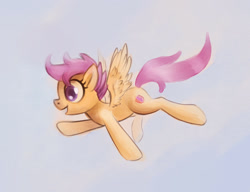 Size: 1800x1380 | Tagged: safe, artist:zetamad, scootaloo, pegasus, pony, g4, atg 2020, cute, cutealoo, female, filly, flying, foal, newbie artist training grounds, open mouth, open smile, scootaloo can fly, side view, smiling, solo, spread wings, the cmc's cutie marks, wings