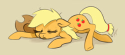 Size: 900x397 | Tagged: safe, artist:zetamad, applejack, earth pony, pony, g4, applejack's hat, atg 2019, cowboy hat, eyes closed, female, hat, lying down, mare, newbie artist training grounds, sleeping, solo