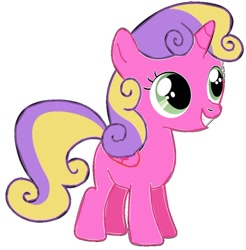 Size: 736x749 | Tagged: safe, artist:gardenia, princess skyla, alicorn, pony, g4, alternate eye color, female, filly, foal, grin, horn, simple background, skylabetes, smiling, solo, white background