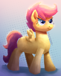 Size: 802x1000 | Tagged: safe, artist:mystobright sky, scootaloo, pegasus, pony, g4, determined, female, filly, foal, solo, standing, starry eyes, wingding eyes, wings