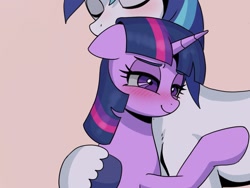 Size: 1717x1288 | Tagged: safe, artist:shagin_, shining armor, twilight sparkle, unicorn, g4, blushing, brother and sister, duo, eyes closed, female, floppy ears, horn, hug, incest, infidelity, lidded eyes, male, mare, ship:shiningsparkle, shipping, siblings, simple background, smiling, stallion, straight, twicest, unicorn twilight