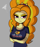 Size: 1292x1500 | Tagged: safe, artist:tjpones, adagio dazzle, human, equestria girls, g4, adagio dazzle is not amused, adoragio, angry, arm under breasts, bass pro shop, big breasts, breasts, busty adagio dazzle, clothes, cute, female, frown, furrowed brow, gray background, looking at you, madorable, shirt, simple background, solo, t-shirt, unamused