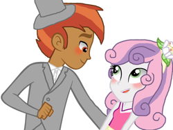 Size: 1280x957 | Tagged: safe, artist:songpenseranademlp, button mash, sweetie belle, human, equestria girls, g4, base used, blushing, buttonbetes, clothes, cute, diasweetes, duo, duo male and female, equestria girls-ified, fall formal outfits, female, flower, flower in hair, hat, looking at each other, looking at someone, male, open mouth, open smile, ship:sweetiemash, shipping, simple background, smiling, smiling at each other, straight, suit, top hat, transparent background