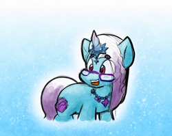 Size: 1638x1306 | Tagged: safe, artist:zutcha, comet (g5), auroricorn, pony, g5, glasses, horn, jewelry, male, necklace, open mouth, open smile, smiling, solo, stallion, tail