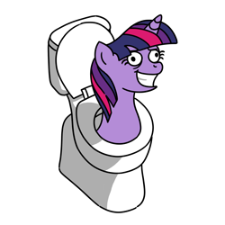 Size: 2048x2048 | Tagged: safe, artist:lewdyloops, twilight sparkle, unicorn, g4, but why, exploitable meme, female, horn, mare, meme, simple background, skibidi toilet, toilet, toilet slave, toilet sparkle, unicorn twilight, white background