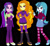 Size: 750x683 | Tagged: safe, alternate version, artist:limedazzle, adagio dazzle, aria blaze, sonata dusk, equestria girls, g4, alternate hairstyle, belt, black background, boots, clothes, coat, denim, eyeshadow, female, hairband, high heel boots, jeans, jewelry, leg warmers, loose hair, makeup, necklace, open mouth, pants, shirt, shoes, simple background, skirt, sneakers, socks, striped socks, sweater, tank top, the dazzlings, trio, trio female, wristband