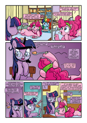 Size: 1920x2715 | Tagged: safe, artist:alexdti, artist:v-nico, pinkie pie, rainbow dash, twilight sparkle, earth pony, pony, comic:alicorn of magic, g4, alternate hairstyle, comic, female, glasses, mare, spoon, tape