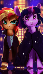 Size: 2260x3840 | Tagged: safe, artist:hierozaki, sunset shimmer, twilight sparkle, pony, unicorn, g4, duo, horn