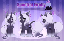 Size: 3001x1926 | Tagged: safe, artist:spookyle, oc, oc only, oc:spectral firefly, pony, unicorn, horn, reference sheet, solo, unicorn oc