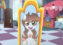 Size: 1075x777 | Tagged: safe, artist:darbypop1, oc, oc only, oc:darby, alicorn, pony, base used, female, glasses, mare, mirror, solo