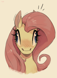 Size: 3000x4089 | Tagged: safe, artist:nookprint, fluttershy, pegasus, pony, g4, blushing, emanata, female, front view, hoers, looking at you, mare, simple background, solo, uncanny valley