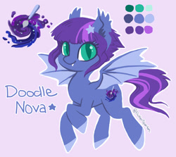 Size: 1000x891 | Tagged: safe, artist:dragonspirit469, oc, oc only, oc:doodle nova, bat pony, pony, 2017, female, mare, old art, reference sheet, snaggletooth, solo