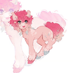 Size: 1280x1280 | Tagged: safe, artist:lxuizrr, pinkie pie, earth pony, pony, g4, alternate design, coat markings, colored hooves, female, hooves, mare, solo, tongue out, unshorn fetlocks