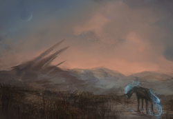 Size: 1475x1021 | Tagged: safe, artist:elkaart, princess luna, alicorn, pony, g4, 2014, female, grave, old art, outdoors, sad, solo