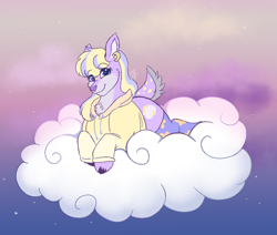 Size: 1280x1084 | Tagged: safe, artist:shamy-crist, oc, deer, clothes, cloud, female, hoodie, lying down, prone, solo