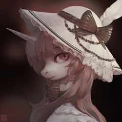 Size: 2000x2000 | Tagged: safe, artist:rvsd, oc, oc only, pony, unicorn, bowtie, bust, clothes, commission, female, hat, horn, mare, portrait, solo