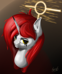 Size: 2122x2519 | Tagged: safe, oc, oc only, oc:dersha, alicorn, bust, commission, horn, portrait, red hair, solo, white coat