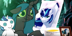 Size: 844x433 | Tagged: safe, artist:tamers12345, queen chrysalis, shining armor, changeling, g4, solo