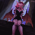 Size: 2269x2269 | Tagged: safe, artist:xilene, pinkie pie, bat pony, anthro, g4, bat ponified, breasts, busty pinkie pie, clothes, commission, dress, goth, gothic, indoors, looking at you, looking down, looking down at you, low angle, pinkiebat, race swap, solo, stockings, thigh highs, ych example, your character here