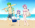 Size: 827x672 | Tagged: safe, artist:riouku, princess flurry heart, spike, sweetie belle, human, g4, beach, bikini, clothes, commission, commissioner:vatobot17, female, humanized, male, ocean, older, older flurry heart, older spike, older sweetie belle, sand, ship:spikebelle, shipping, straight, swimsuit, uncle spike, water