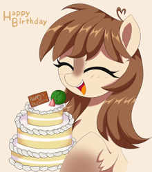 Size: 1318x1500 | Tagged: safe, artist:spoonie, oc, oc:frosty flakes, earth pony, pony, yakutian horse, birthday, cake, food, snow, snowpony, solo