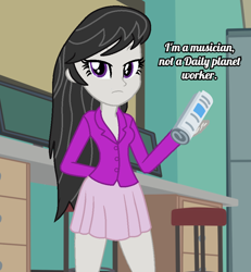 Size: 860x930 | Tagged: safe, artist:robertsonskywa1, octavia melody, equestria girls, g4, blazer, clothes, dc comics, female, lois lane, newspaper, photo, solo, solo female, superman, text, unamused