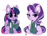 Size: 4096x3133 | Tagged: safe, artist:pesty_skillengton, starlight glimmer, twilight sparkle, alicorn, unicorn, g4, clothes, duo, duo female, ear fluff, female, horn, squid game, squid game 2, twilight sparkle (alicorn)