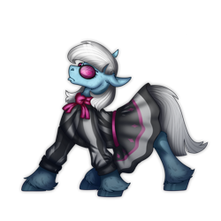 Size: 2300x2300 | Tagged: safe, artist:molars, photo finish, earth pony, pony, g4, background pony, blue fur, bowtie, clothes, dress, ears back, glasses, necktie, pouting, simple background, solo, sunglasses, transparent background, unshorn fetlocks, white mane