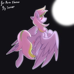 Size: 1280x1280 | Tagged: safe, artist:sunver rose, oc, oc only, oc:laura orchid, pegasus, black background, moon, simple background