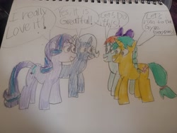 Size: 4032x3024 | Tagged: safe, artist:batman714, citrine spark, peppermint goldylinks, starlight glimmer, trixie, g4, my little pony: friendship is magic, friendship student, traditional art