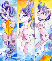 Size: 1024x1183 | Tagged: safe, artist:lailyren, starlight glimmer, pony, unicorn, g4, :i, bookmark, chocolate, female, floating, food, horn, hot chocolate, i mean i see, kite, kucykon, mare, marshmallow, mug, smiling, solo, traditional art, unamused, underhoof, watercolor painting