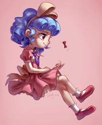 Size: 1925x2370 | Tagged: safe, artist:luciferamon, cozy glow, human, g4, my little pony: friendship is magic, season 8, chess, chess piece, clothes, cozybetes, cute, dress, female, humanized, pink background, pure concentrated unfiltered evil of the utmost potency, pure unfiltered evil, rook, simple background, solo