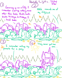 Size: 4779x6013 | Tagged: safe, artist:adorkabletwilightandfriends, lyra heartstrings, twilight sparkle, alicorn, pony, unicorn, comic:adorkable twilight and friends, g4, adorkable twilight, comic, confused, dialogue, eyes closed, horn, lineart, lying down, on back, slice of life, smiling, sun, twilight sparkle (alicorn)