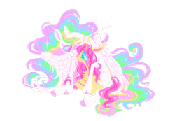 Size: 2047x1413 | Tagged: safe, artist:peaceandlove26, fluttershy, princess celestia, alicorn, pegasus, pony, g4, antenna, antennae, colored hooves, duo, ear fluff, female, freckles, freckleshy, hooves, horn, hug, lesbian, long horn, looking at each other, looking at someone, mare, ship:flutterlestia, shipping, simple background, sitting, transparent background, winghug, wings