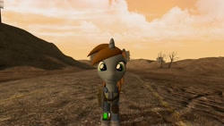 Size: 1920x1080 | Tagged: safe, artist:ports2005, oc, oc only, oc:littlepip, pony, unicorn, fallout equestria, 3d, female, gmod, horn, looking at you, mare, pipbuck, smiling, solo, wasteland