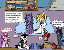 Size: 1584x1247 | Tagged: safe, artist:ask-luciavampire, oc, pegasus, pony, undead, unicorn, vampire, vampony, ask, bored games, horn, tumblr