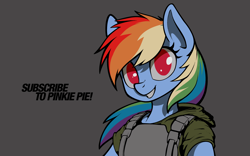 Size: 3840x2400 | Tagged: safe, artist:darkdoomer, rainbow dash, semi-anthro, g4, bust, female, kevlar vest, looking at you, portrait, smiling, smiling at you, solo