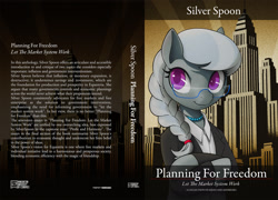 Size: 2500x1800 | Tagged: safe, artist:darkdoomer, silver spoon, earth pony, semi-anthro, g4, book, book cover, building, city, cityscape, clothes, cover, economics, female, filly, foal, glasses, manehattan, philosophy, solo, suit