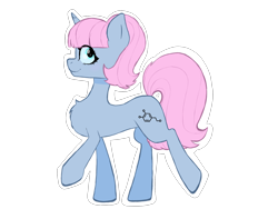 Size: 1600x1200 | Tagged: safe, oc, oc only, oc:freebase, unicorn, blue body, blue eyes, blue fur, blue hair, colored, colored lineart, female, horn, mare, neat, pink mane, raised hoof, shading, side view, smiling, solo, teenager, unicorn oc, walking, young mare