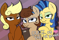 Size: 5129x3489 | Tagged: safe, artist:strangerdanger, oc, oc only, oc:cookie dough, oc:cookie dough (trottingham), oc:milky way, oc:nanaimo, pony, ask cookie and brann, duckface, eyeshadow, female, makeup, mare, selfie