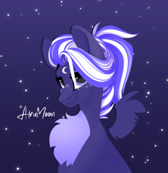 Size: 2032x2090 | Tagged: safe, artist:alrumoon_art, oc, oc only, oc:lunnaya stasya, pegasus, chest fluff, female, floating wings, gradient background, looking at you, mare, ponytail, solo, starry background, wings