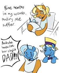 Size: 877x1080 | Tagged: safe, artist:startrixfan, jack pot, sunflower spectacle, trixie, g4, bed, foal, hospital bed, meme