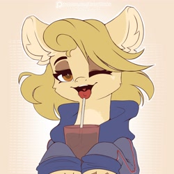 Size: 4000x4000 | Tagged: safe, artist:avery-valentine, oc, oc:doc(avery_works), blonde hair, clothes, hoodie, looking at you, smiling, smiling at you, tongue out