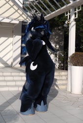 Size: 825x1221 | Tagged: safe, princess luna, g4, fursuit, irl, outdoors, photo, ponysuit, solo