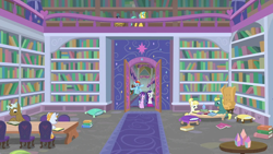 Size: 1280x720 | Tagged: safe, screencap, citrine spark, clever musings, end zone, rainbow dash, rarity, starlight glimmer, summer breeze, summer meadow, pony, g4, my little pony: friendship is magic, the end in friend, friendship student