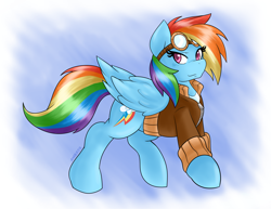 Size: 1650x1275 | Tagged: safe, artist:ambris, rainbow dash, pegasus, pony, g4, bomber jacket, clothes, colored pupils, female, goggles, jacket, looking at you, mare, solo