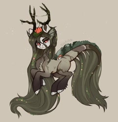 Size: 1377x1431 | Tagged: safe, artist:siatikas, oc, oc only, pony, antlers, chest fluff, commission, ear fins, female, fetlock tuft, fins, leonine tail, lilypad, mare, mushroom, simple background, solo, substrate body, tail