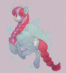 Size: 770x843 | Tagged: safe, artist:siatikas, oc, oc only, pegasus, pony, braid, braided tail, commission, eyebrows, eyebrows visible through hair, female, mare, simple background, solo, tail