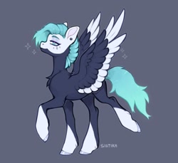 Size: 1576x1446 | Tagged: safe, artist:siatikas, oc, oc only, pegasus, pony, commission, ear piercing, earring, female, fetlock tuft, gray background, jewelry, mare, piercing, simple background, solo, spread wings, wings