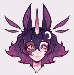 Size: 715x727 | Tagged: safe, artist:siatikas, oc, oc only, human, bust, female, hairclip, heterochromia, horn, horned humanization, humanized, humanized oc, solo